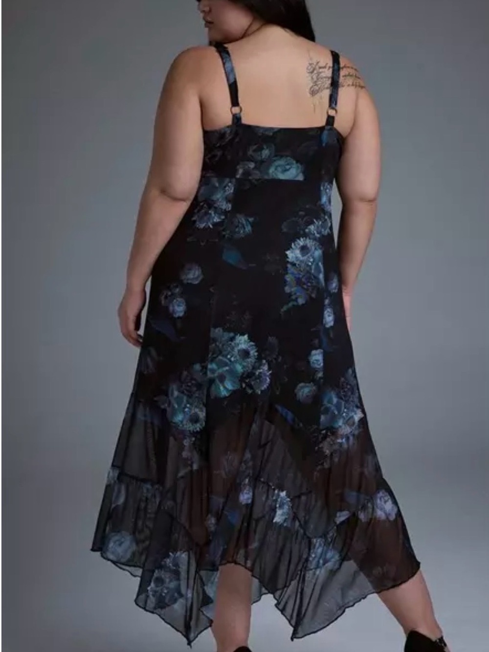Torrid Nightfall Size 0 Black Floral Slip Dress with Blue Rose Print - Picture 2 of 6